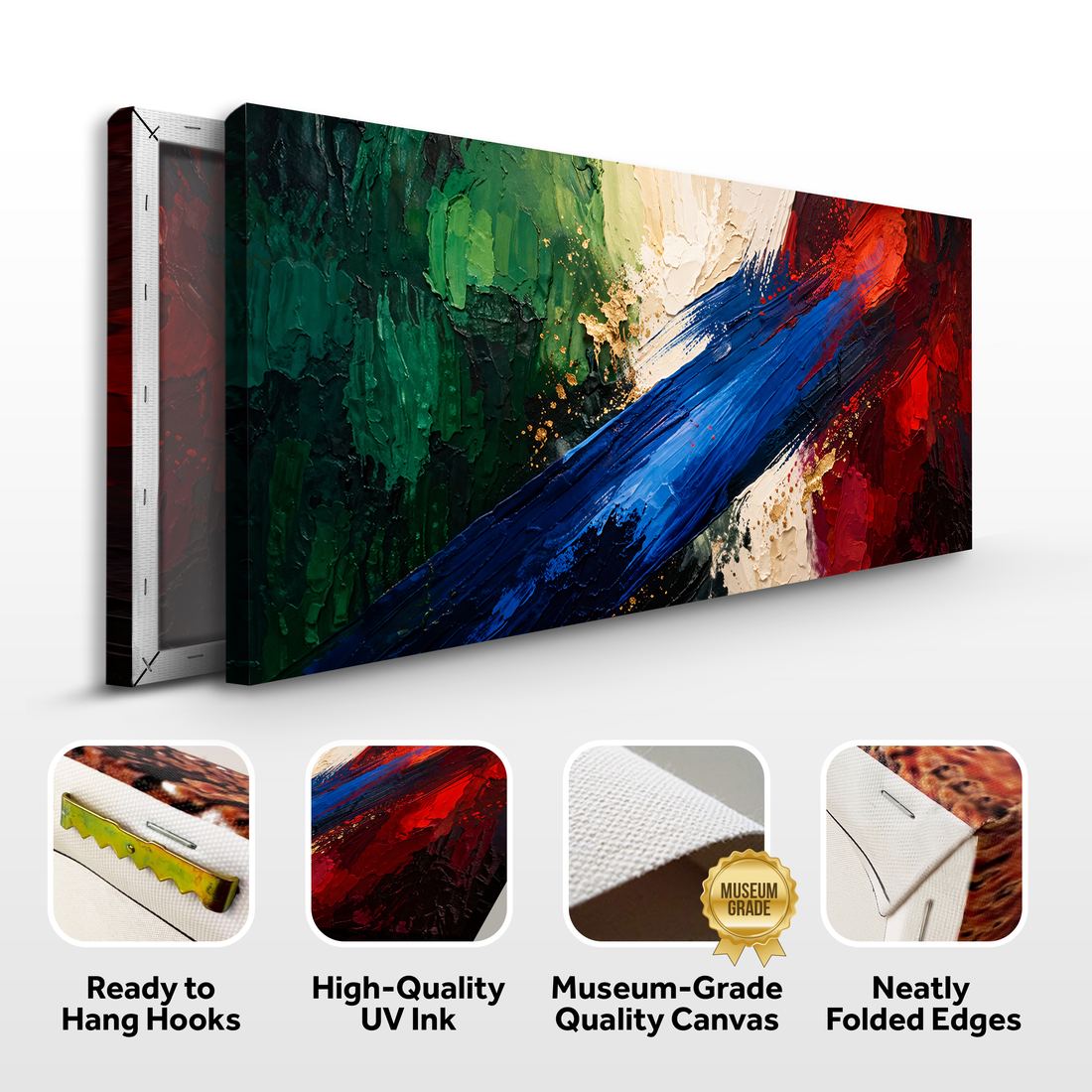 Canvas artwork placed in a generated scene: wide canvas placement