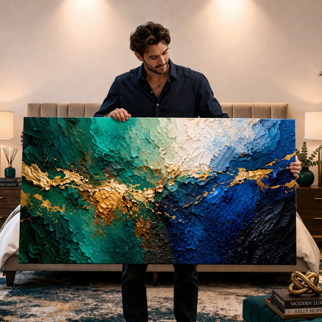 Canvas artwork placed in a generated scene: lifestyle shot