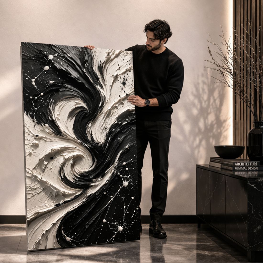 Canvas artwork placed in a generated scene: lifestyle shot